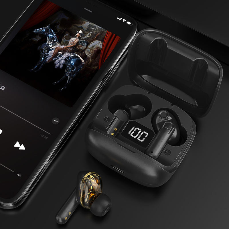 Hifi stereo LED display wireless earphone waterproof