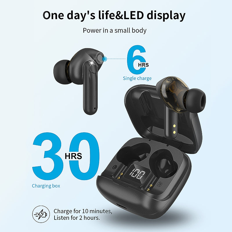 Hifi stereo LED display wireless earphone waterproof