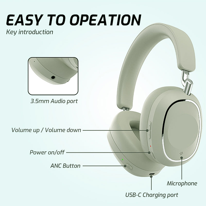 Active Noise Cancelling Wireless Blue tooth Over-ear Headphones