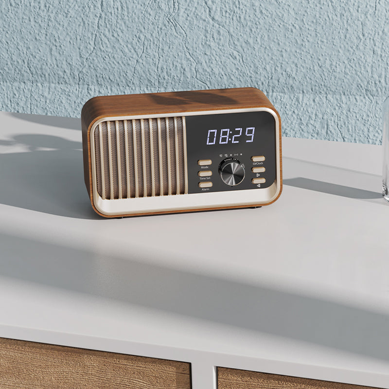 Retro wooden wireless speaker with clock