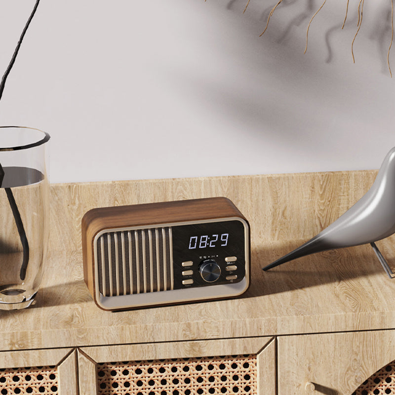 Retro wooden wireless speaker with clock