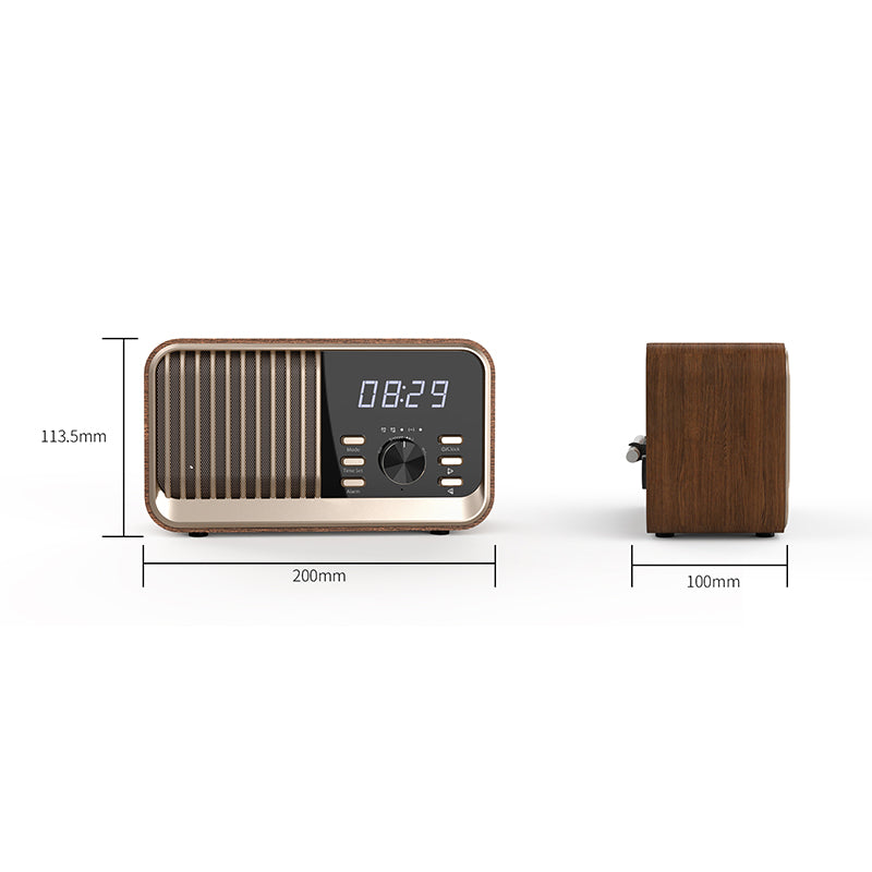 Retro wooden wireless speaker with clock