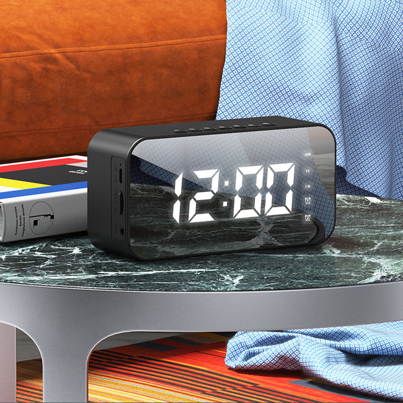 Mirror portable wireless speaker with clock