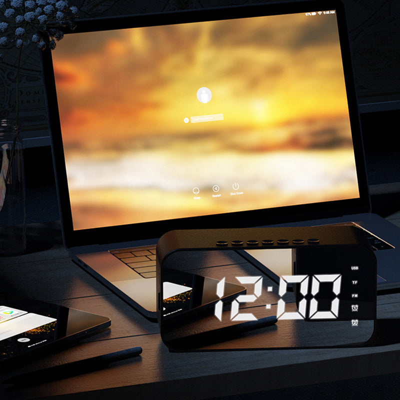 Mirror portable wireless speaker with clock