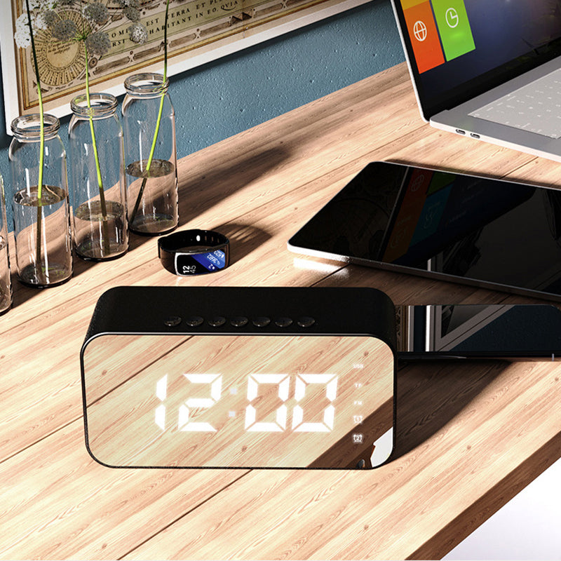 Mirror portable wireless speaker with clock